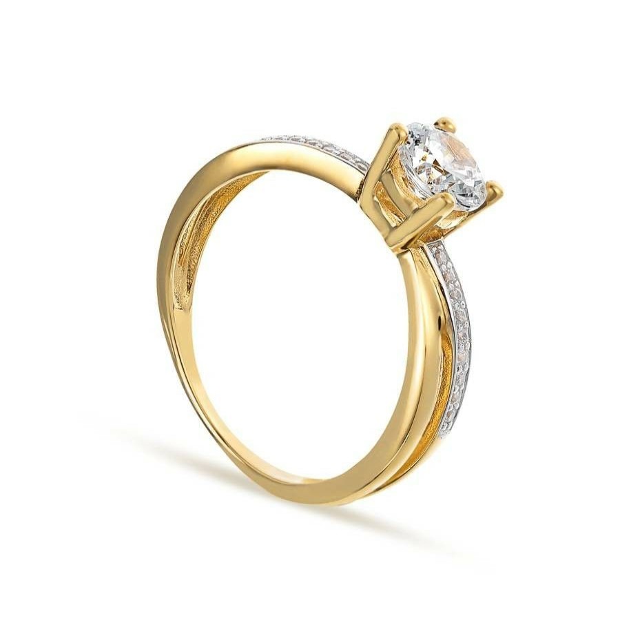 Mulher OroVivo  | Anel Solitario Em Ouro Bicolor 9 Kt Tiras Zirconia